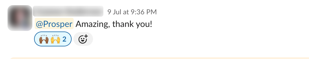 Slack message: Handover landed first time.